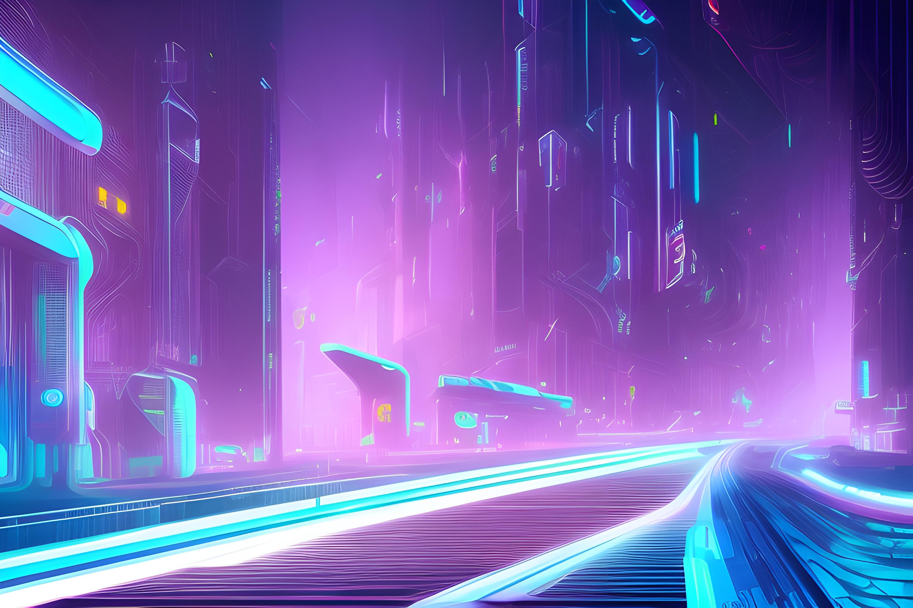 Nocna panorama miasta w stylu Cyberpunk z neonowymi światłami...